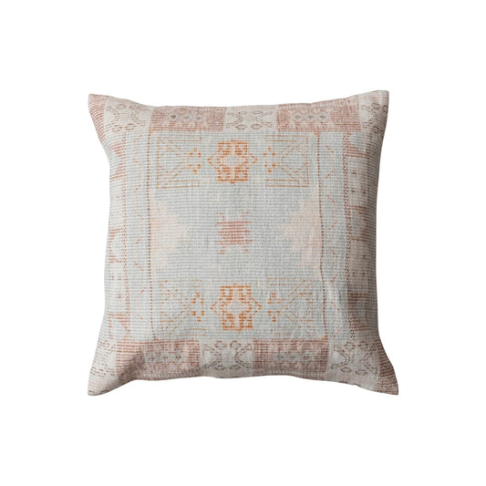 20" Square Cotton Chenille Distressed Print Pillow