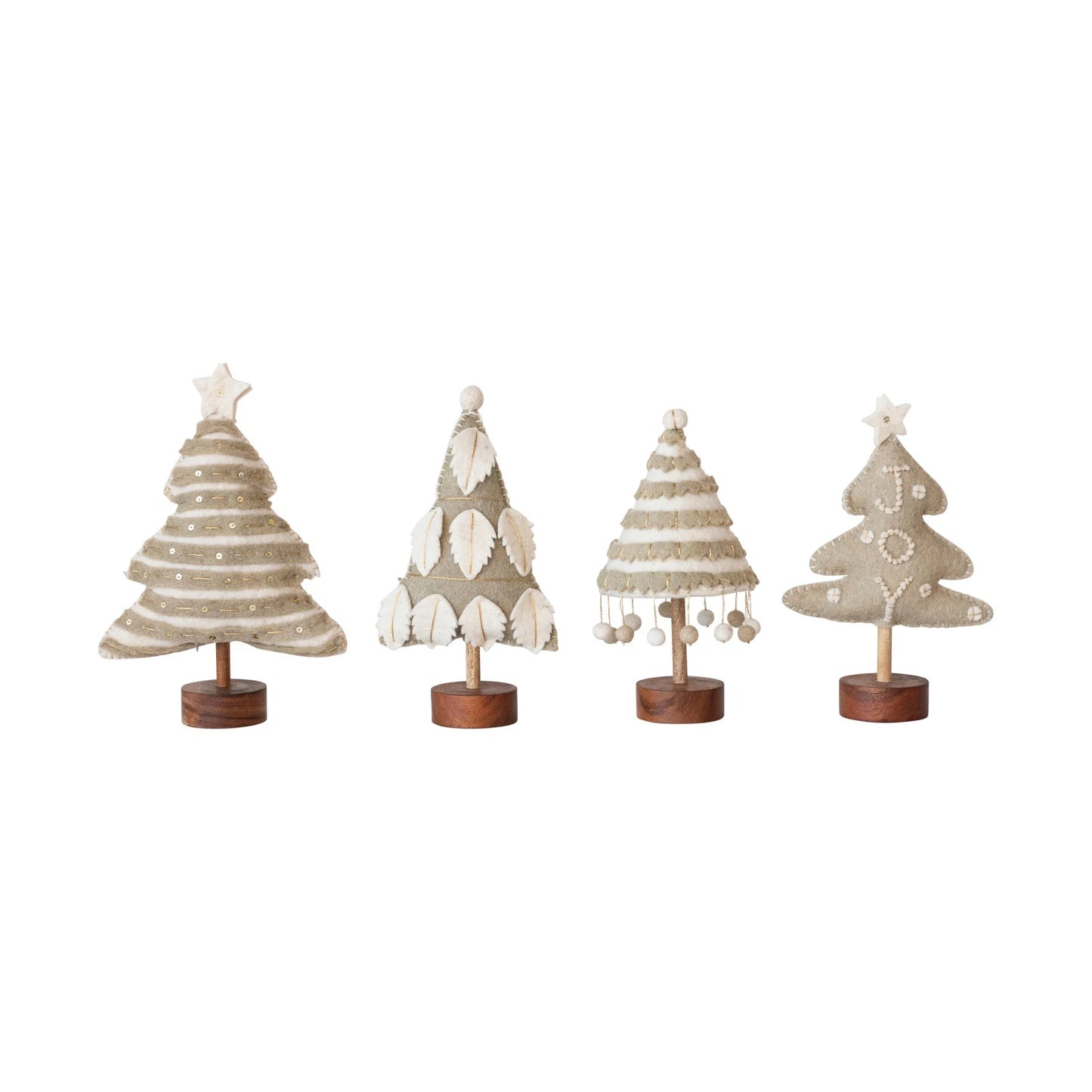 Wool Felt Christmas Trees with Wood Base (4 Styles)