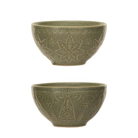 Debossed Stoneware Bowl-2 Styles