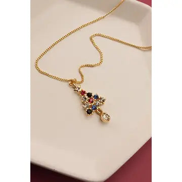 Rhinestone Christmas Tree Charm Necklace