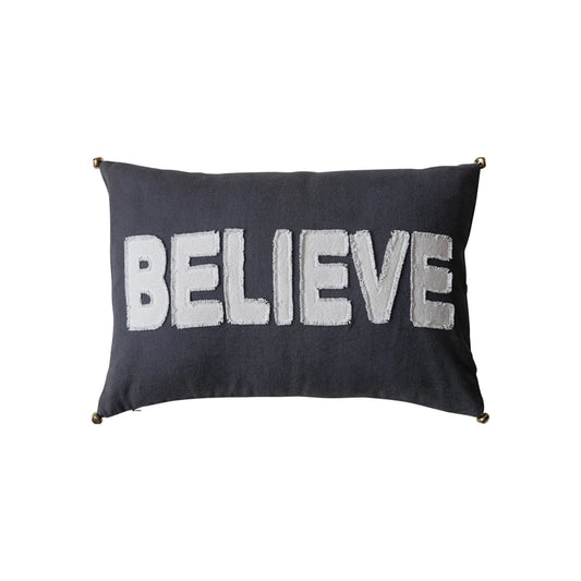 Believe Appliqué Pillow with Jingle Bells