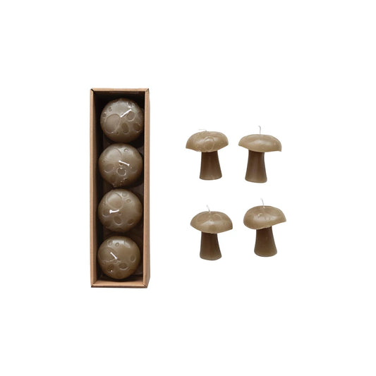 Unscented Mushroom Shaped Candles, Olive Color, Set of 4