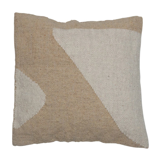 20" Woven Cotton & Wool Kilim Pillow & Beige, Polyester Fill