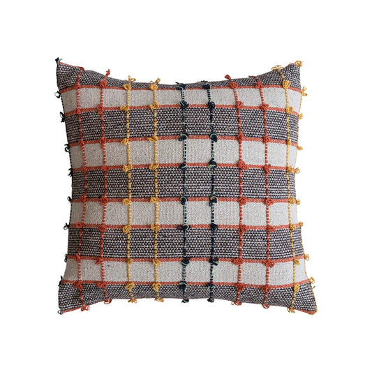 18" Square Plaid Pillow w/ Knots