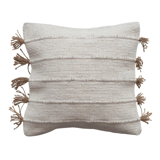 18" Square Woven Tassel Pillow